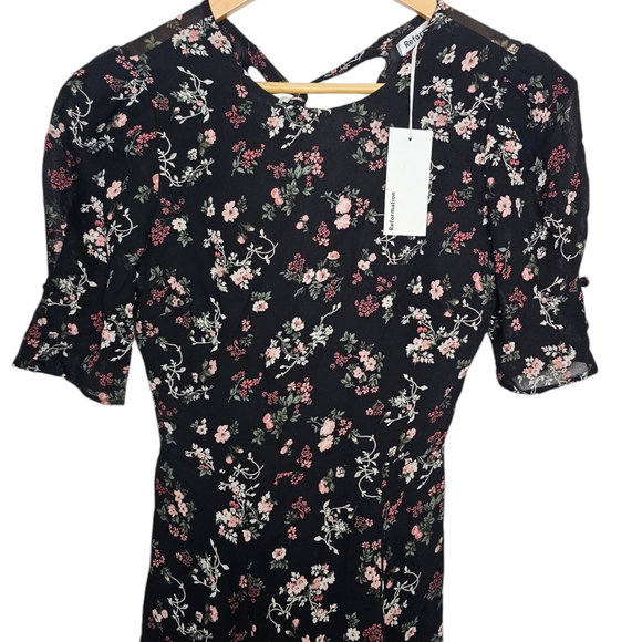 Reformation Jolene Mini Floral Dress Black Size 0 - Picture 3 of 8